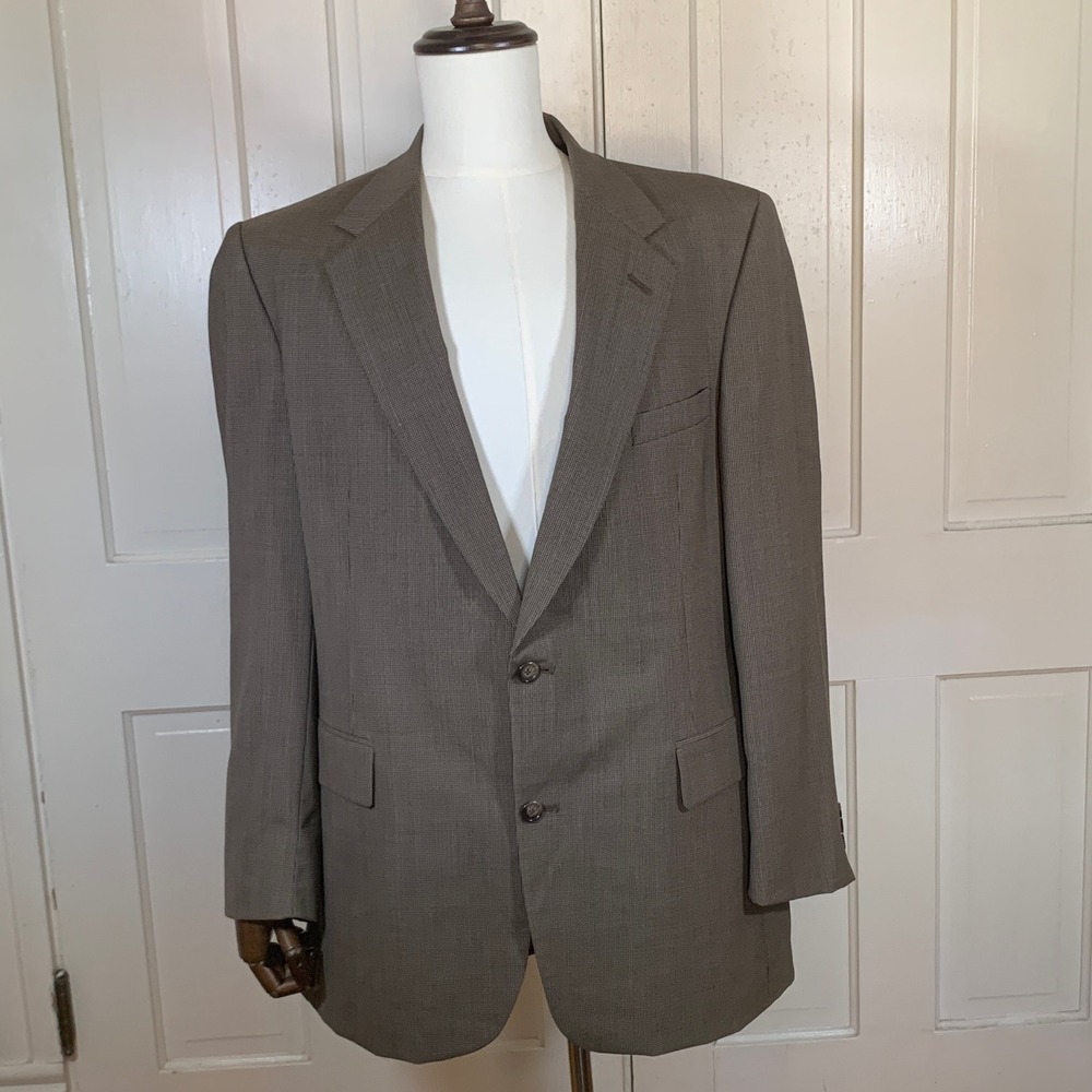 Brooks Brothers Makers Blazer‎ Mens 44L Brown Micro Check Two Button Sport Coat